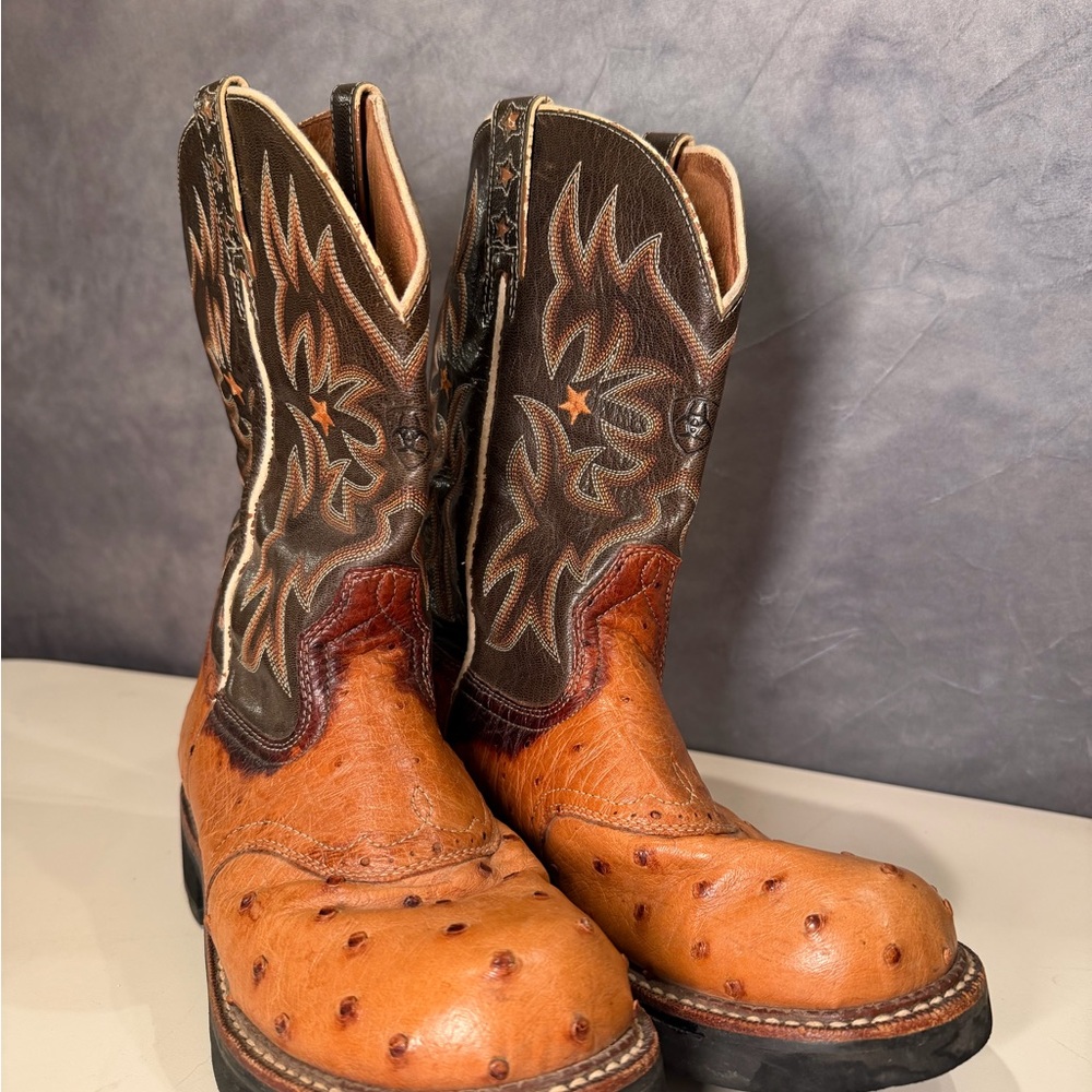 Ariat real ostrich Pro Baby Brown and Tan Western Boots - Picture 2 of 5